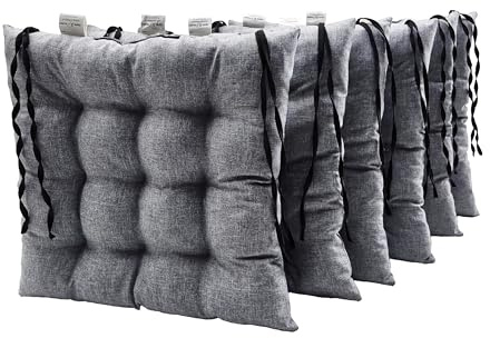 Wasserabweisend Stuhlkissen 6 Stk. 40x40 cm - Sitzkissen Outdoor mit Bindebändern - Sitzkissen Widerstandsfähig gegen Feuchtigkeit – Ideal für Innen- und Außenbereiche - Leicht zu Reinigen