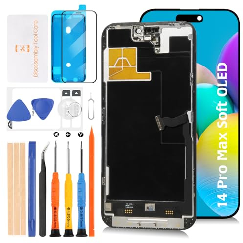 Olivechard Écran LCD OLED souple pour iPhone 14 Pro Max 120 Hz Promotion Capteur de proximité Câble de remplacement 14 Pro Max 6,7 pouces Écran tactile Digitizer Assemblée avec outils de réparation