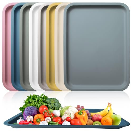8 Farben Serviertablett Kunststoff, Rechteckig Servierplatten, Küchentablett Plastik, Tablett Klein 30,7 x 23 cm, Tabletts Rutschfest, Haltbar Tray, Fast Food-Tablett für Esszimmer, Café, Hotel, Küche