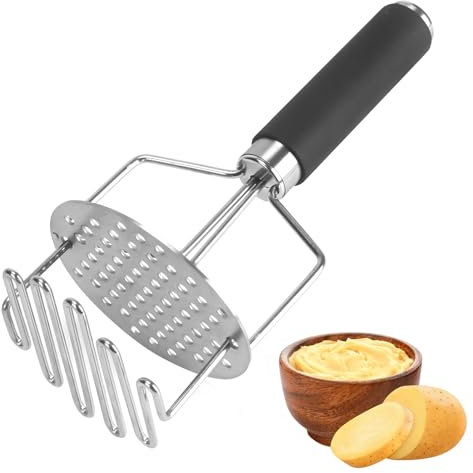 VirtuGro Presse Puree Manuel Ecrase Pomme de Terre Double Couche Presse-Purée De Pommes De Terre En Acier Inoxydable Passe Au Lave-Vaisselle Longue Poignée Noir