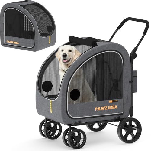 PAWZIDEA Großer Hundebuggy mit abnehmbarer Tragetasche, bis zu 50 kg (grau)