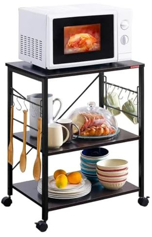 DONGGANSHI Support de Cuisine pour Micro-Ondes 23,7 Pouces pour Petits espaces, Table de Bar à café, Support de Four à Micro-Ondes Utilitaire Roulant à 3 Niveaux