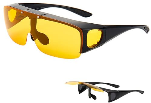 Nachtsichtbrille für Brillenträger - Polarisierte Nachtbrille für Brillenträger, Überbrille zum Autofahren bei Nacht, Blendfreie Gelbe Linsen, Klappbare Gläser, Unisex-Design für Männer und Frauen