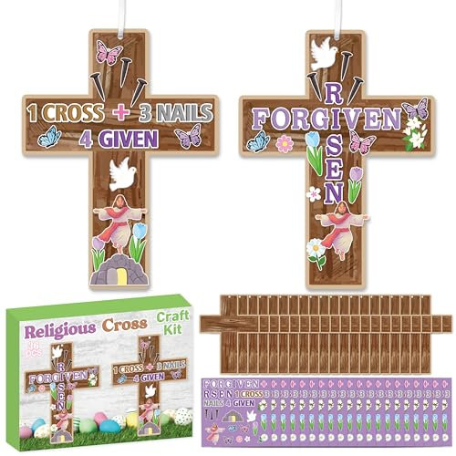 WATINC Ostern Jesus Kreuz Craft Kit - Machen Sie Ihre eigenen Jesus Glaube Auferstehung Kreuz hängende Ornamente, DIY religiöse für Crafts Klassenzimmer christlichen Kirche Ostern dankbar Party