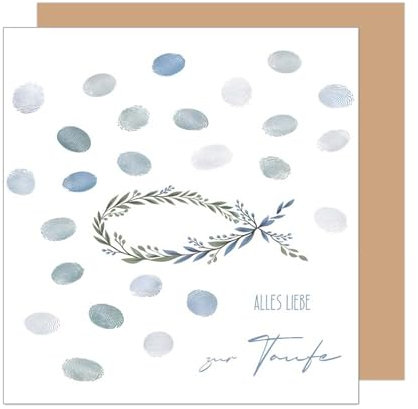 Edition Seidel Premium quadratische Glückwunschkarte zur Taufe mit Umschlag. Taufkarte Grußkarte Karte Fisch Taufkind Junge Kinder Kind (ETQ113 SW025)