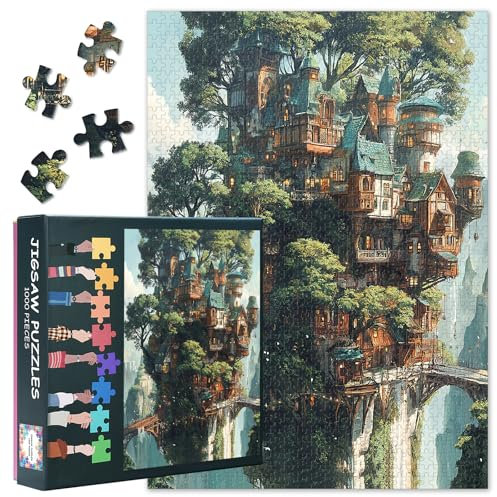 Fantasy Baumhaus Jigsaw Puzzles 1000 Stücke für Erwachsene Skurrile Architektur Puzzle Jugendlicher Familie Spielzeug Herausfordernde Puzzles Geeignet für Spiel Nächte Fertige Größe: 70x50cm