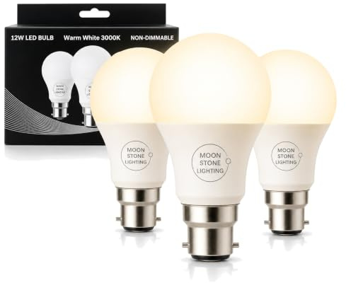Moonstone Lighting 12W B22 LED Bulb – Warm White 3000K – Bayonet Cap – Non-Dimmable Energy-Saving Light Bulb – Pack of 3 – 100W Equivalent – Long Life LED Lamp (12W B22 Warm White 3 Pack)