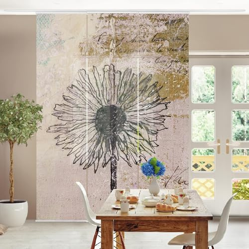 micasia Schiebegardine halbtransparent 60er Paneel Klett Muster Textil lichtdurchlässig - Pusteblume Abstrakt Flächenvorhang Wohnzimmer Schlafzimmer 1619 (180x250 cm - 3er Set)