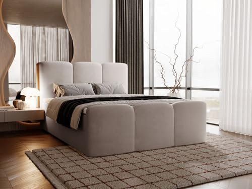 GRAINGOLD Campi Bett 180x200, Boxspringbett mit Bettkasten, Polsterbett mit Bonell-Matratze, Samt Stoff, mit Topper, mit Kopfteil (Grau, 180x200)