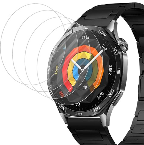 4 Piezas Protector de Pantalla para Huawei Watch GT5 46mm y GT5 Pro 46mm, Cristal Templado Antiarañazos Vidrio 9H Alta Sensibilidad Resistente a Arañazos, Alta Definición y Protección Completa