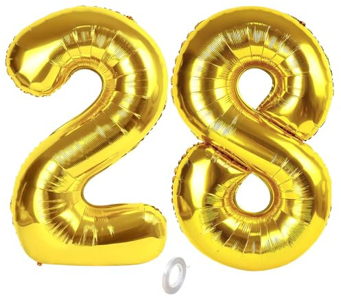 Balorise 40 Pouces Aluminium Ballon Géant Or Chiffre 28/82, Gonflable Hélium, Grand Numéro 0-9, 10-100 (101cm), Décoration de Doré Foil Ballons pour Fête d'anniversaire et Mariage