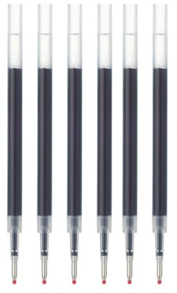 Muji Smooth Gel Ink Ballpoint Pen Refills, 0.5mm Fine Tip, Set of 6, Compatible with Knock Type and Gel Pens Body. (Blue)