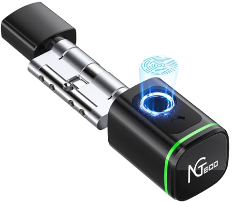 NGTeco Fingerprint Cylinders, Smart Lock Biometric Identification with App and Smart Card, Adjustable Length for 30-90mm Door