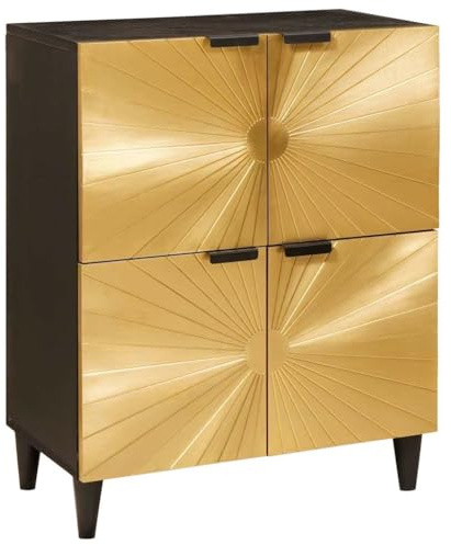 vidaXL Seitenschrank mit Speicher Schwarz und Gold 60 x 33,5 x 75 cm, Wohnzimmeraufbewahrung, moderner Sideboard aus Mangoholz, Elegantes, funktionales Möbelstück