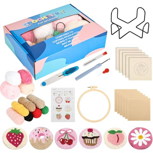 YYTECH 6 Stück Punch Needle Untersetzer Set, Punch Needle Set FüR AnfäNger, Craft Punch Needle Untersetzer, DIY Handwerk Stickerei Set Stickerei Coaster mit Anleitung für Anfänger Einfach