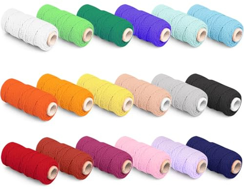 18 Rollen Makramee-Garn, 2 mm x 30 m, Baumwollkordel in 18 Farben