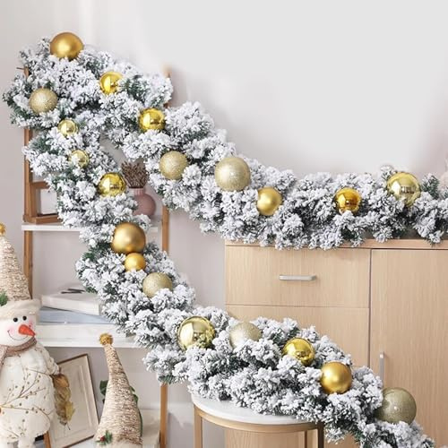 8.8 ft Prelit Christmas Wreath, Christmas Decorations with Light String, Garland for Mantle for Fireplace Stair Railing TV Stand Indoor Outdoor Holiday Decor(Bronz)