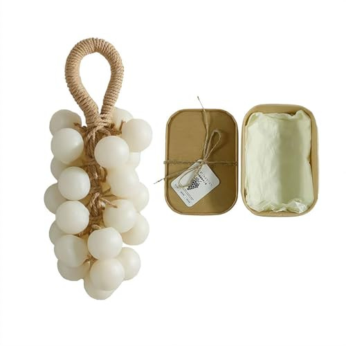 Sapone all'uva su una corda, sapone originale fatto a mano con uva di cristallo su una corda, saponi decorativi a forma di uva per lavare le mani e il bagno (bianco)