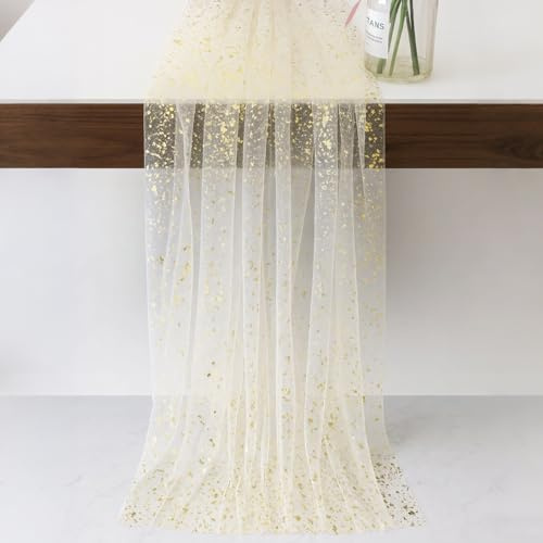 Tischdecke Gold, 2 Stück Tüll Tischläufer Mit Goldfolie, 70x300 cm, Elegante Tischdekoration Für Hochzeiten, Geburtstage Und Feste