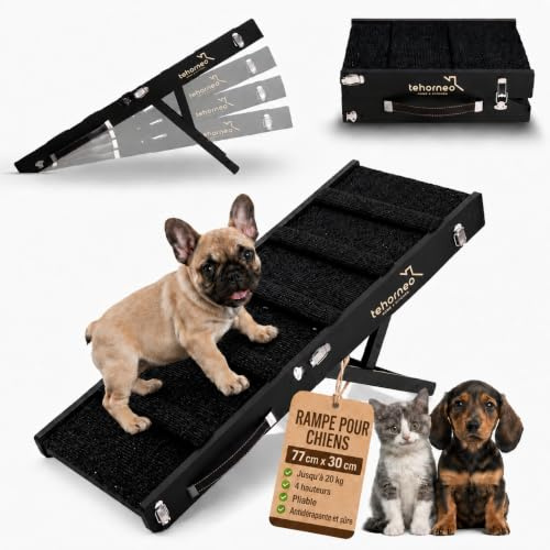 TEHORNEO Rampa per Cani, Scalette per Cane 4 Altezze da 25 cm a 41 cm, Scala per Cani Letto Portata Massima a 20 kg con Base Antiscivolo, Scaletta per Gatti, Scaletta Cani, Rampa per Cani Letto