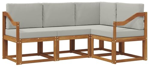 vidaXL Outdoor-Sofagarnitur mit Kissen 4 pcs Natürlich und Hellgrau, Outdoor Sofa, modernes Eckmöbel, Garten Lounge, langlebige Patio-Sitzgelegenheiten, Komfortables Terrassen-Set Wohnzimmer