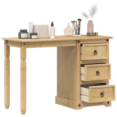 HengCaDa Schminktisch Corona aus massivem Kiefernholz 110x47x75 cm mit 3 Schubladen und Metallgriffen, vielseitig als Schreibtisch, Bürotisch oder Arbeitsplatz für Homeoffice und Büro