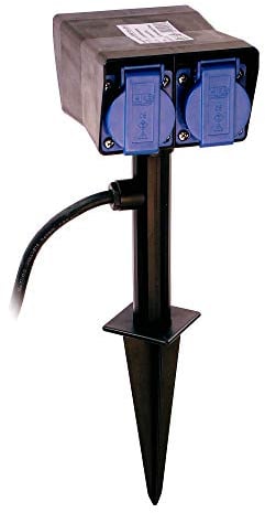 as - Schwabe 2-fach Gartensteckdose mit Erdspieß und Zeitschaltuhr - 2 m Gummischlauchleitung - Außensteckdose mit Klappdeckeln - Verteilersteckdose witterungsbeständig IP44-230V/16A, Schwarz, 60685