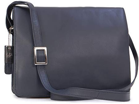 VISCONTI - Damen Leder Umhängetasche - Crossbody Bag Mittelgroß - Arbeitstasche mit Verstellbarer Schultergurt - Tess - 754 - Marine Blau