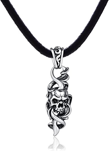 DonDon Herren Lederkette Leder Halskette 50 cm mit Edelstahl Anhänger Style Totenkopf