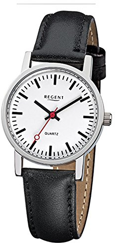 Regent Damen-Armbanduhr Elegant Analog Leder-Armband schwarz Quarz-Uhr Ziffernblatt weiß URF824
