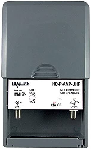 HD-Line HD-P-AMP-UHF – Preamplificador de mástil UHF terrestre TNT 38 dB, Gris