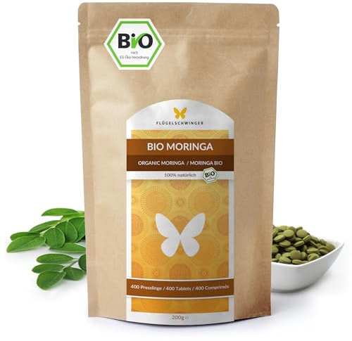 400 comprimés de Moringa BIO de 500 mg, haute dose, 100% naturel, 100% Moringa sans additifs, qualité bio certifiée, emballage sans aluminium, alternative intelligente aux capsules
