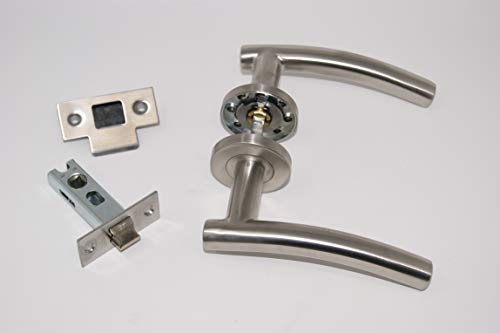 Arched T-Bar Door Handle Lever On Rose - Latch ONLY Pack - Satin Stainless Steel
