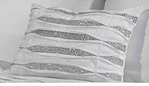 Rapport Home Diamante Filled New Oblong Cushion Boudoir Pleated Modern, 30 x 40cm, Polyester, White, 39.5x29.5x7.5 cm (Pack of 1)