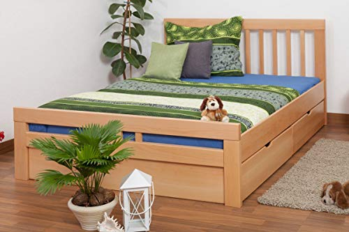 Doppelbett/Funktionsbett Easy Premium Line K8 inkl. 4 Schubladen und 2 Abdeckblenden, 160 x 200 cm Buche Vollholz massiv Natur