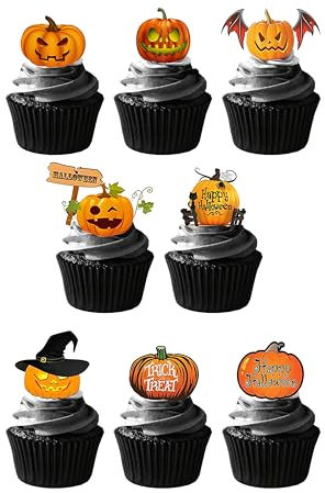24 Stand Up Halloween Pumpkins Premium Edible Wafer Paper Cake Toppers Decorations