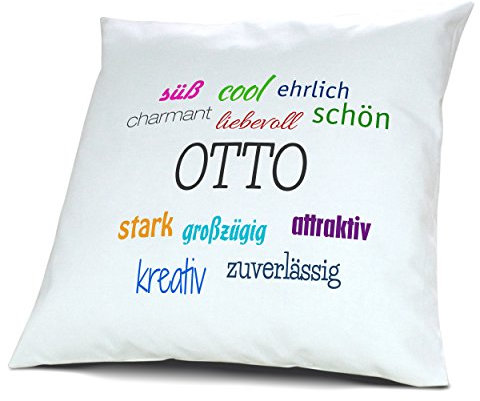 digital print Kopfkissen mit Namen Otto - Motiv Positive Eigenschaften, 40 cm, 100% Baumwolle, Kuschelkissen, Liebeskissen, Namenskissen, Geschenkidee, Deko