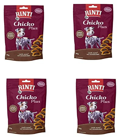 Finnern - Rinti Rinti Chicko Plus Hundesnack Leberwurstschnitten mit Huhn Bundle - 4 x 80g