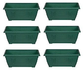 Set Of 6 Venetian Window Box Trough Planters Small 40cm Plastic Plant Pot Forest Green