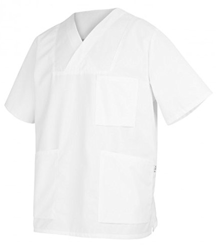BP 1653-485-21-XLn Unisex Überzieh-Kasack, 1/2 Hülse, V-Ausschnitt mit Überlappung und 1 Druckknopf, 215,00 g/m² Stoffmischung, weiß, XLn