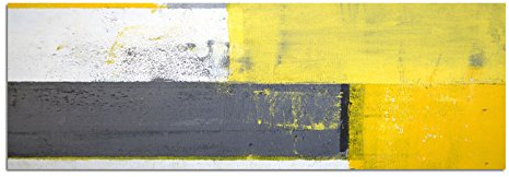 Paul Sinus Art Panoramabild auf Leinwand und Keilrahmen 150x50cm Kunstmalerei abstrakt gelb grau