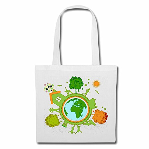 Reifen-Markt Tasche Umhängetasche RETTET DEN PLANET RECYCLE GLOBUS ERDE PLANET UMWELT UMWELTSCHUTZ Einkaufstasche Schulbeutel Turnbeutel in Weiß