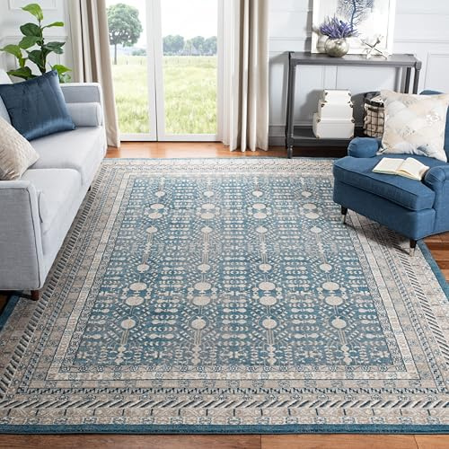 SAFAVIEH Sofia Collection Area Rug - 8' x 11', Blue & Beige, Vintage Oriental Distressed Design, Non-Shedding & Easy Care, Ideal for High Traffic Areas in Living Room, Bedroom (SOF376C)