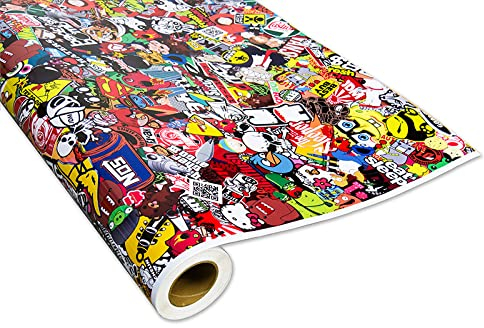 Auto-Dress® Stickerbomb Auto-Folie mit Luftkanal-Technik für 3D Car-Wrapping | Mit Marken & Logos, JDM Kfz Aufkleber (50x150cm, Design: Sponge, Farbe: Bunt, Finish: Glanz)
