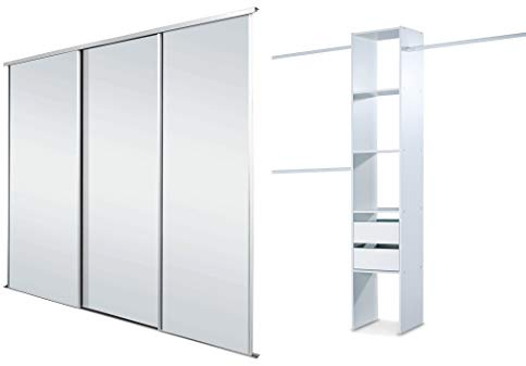 SPACEPRO 3 Door Sliding Wardrobe with White Frame Mirror – Modern Large Sliding Door Wardrobe with Full Length Mirrored Doors, Closet Storage – Ideal for 2260mm x 2236mm Opening