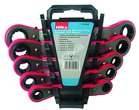 Hilka 11505002 5 pce Metric Ratchet Ring Spanner Set, Multi, Set of 5 Pieces