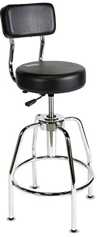 ShopSol 3010002 Height Adjustable Shop Stool with Chrome Tubular Base, Vinyl Seat and Back, 300-Pound Capacity