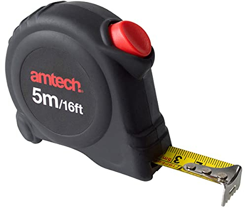 Amtech P1262 Tape Measure, Self-Locking Retractable Tape Measure 5m with Metric and Inch Graduations, 19mm wide Steel Blade and Belt Clip