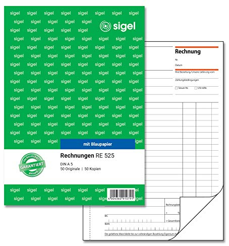 SIGEL RE525 Rechnungen A5, 2x50 Blatt, mit Abheftlochung, Rechnungsblock