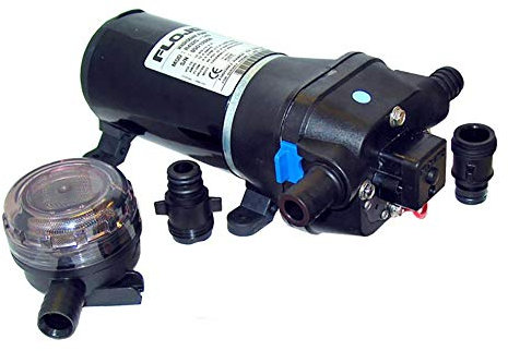 FloJet 04325343A Heavy Duty Automatic Deck Washdown Pump, 4.5 GPM, 40 PSI, 24 Volt, 2.5 Amp, Black